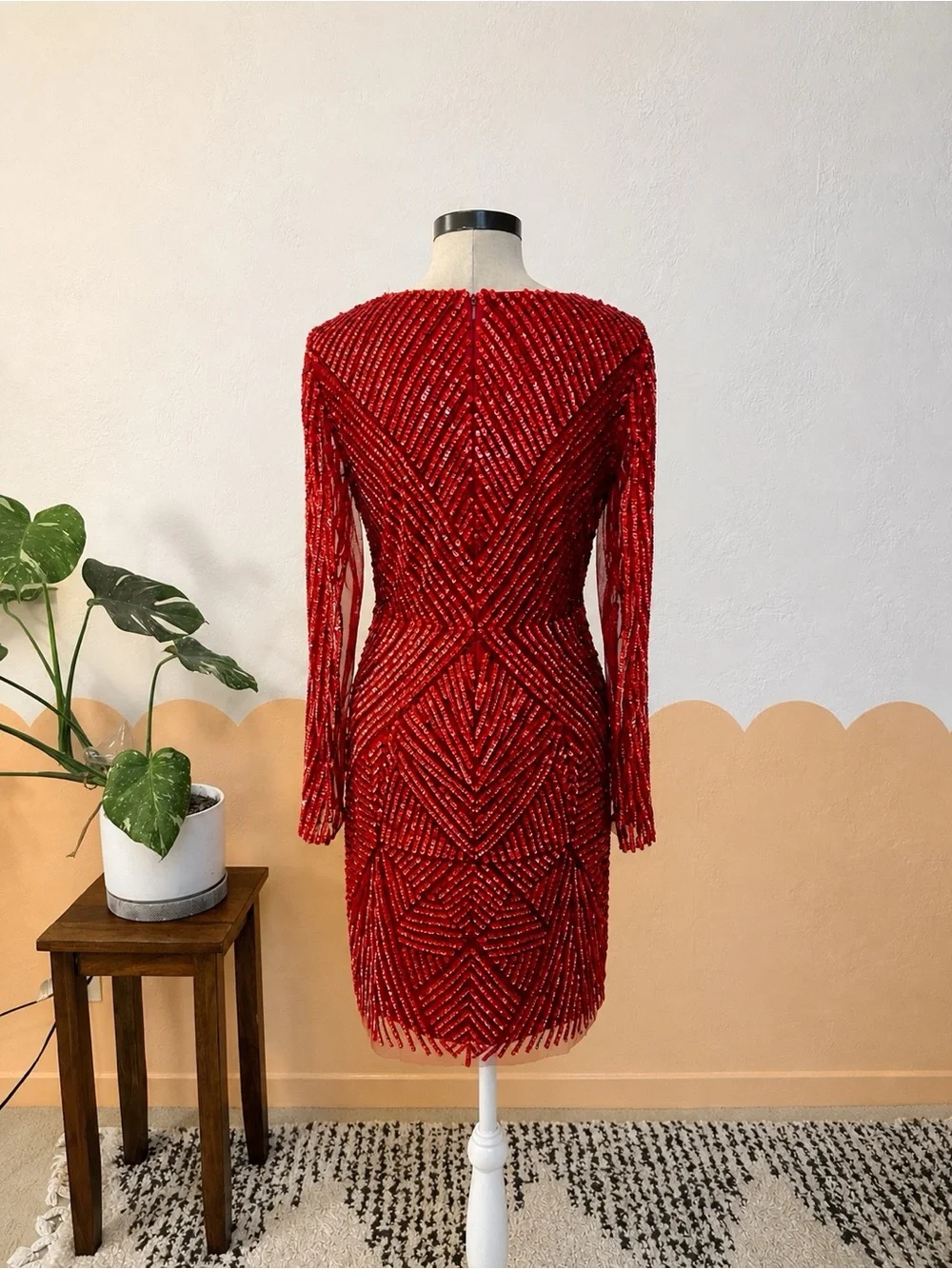 Gianni Bini Red Sloane Sequin Long-Sleeve V-Neck Dress - Picture 5 of 9